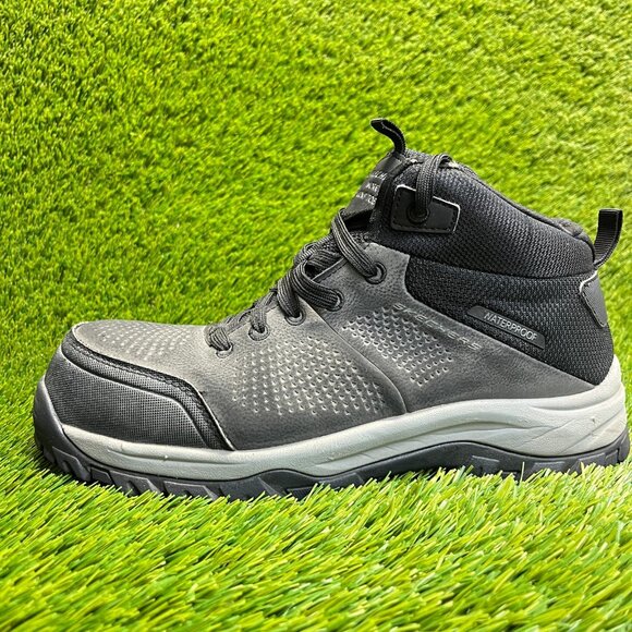 Skechers Relment Erett Mens Size 7.5 Gray Black Composite Toe Safety Work Boots